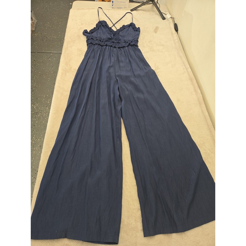 NWT MABLE Cami Ruffle Upper Jumpsuit in Navy Blue - Size Small